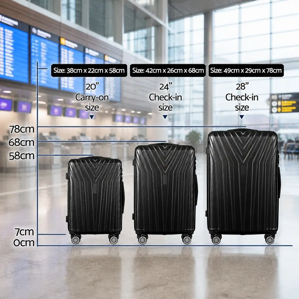 3 Piece Luggage Set 20-24-28 Inch Suitcase Hard Shell Carry On with TSA Lock