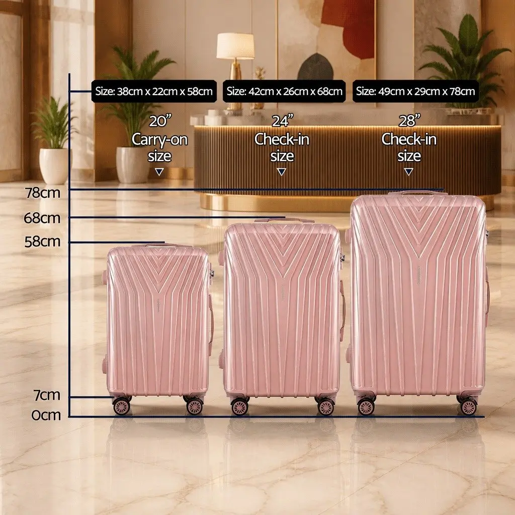 Luggage Set Hard Shell 3 Piece 20 24 28 Inch Suitcase Pink