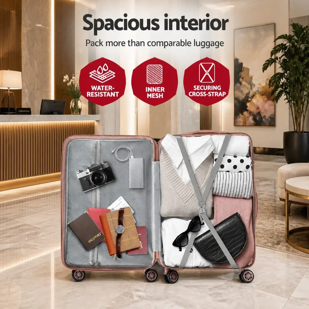 Luggage Set Hard Shell 3 Piece 20 24 28 Inch Suitcase Pink