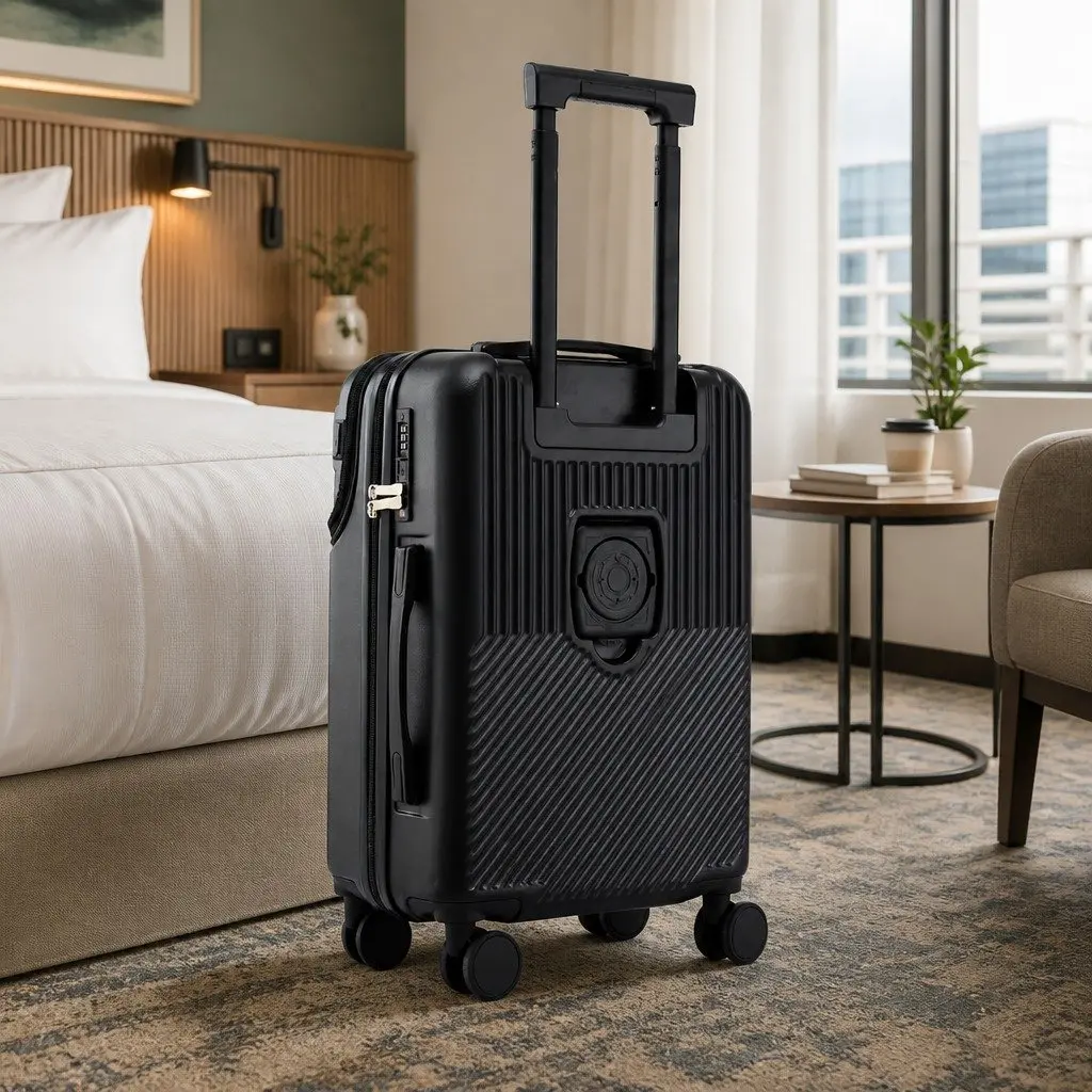 20" Carry On Luggage Suitcase Front Pocket TSA Lock Black Travel Case Spinner