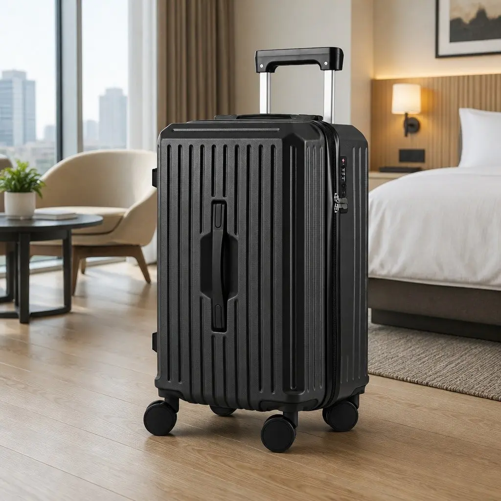 20" Trunk Luggage Suitcase Carry On Travel Trolley Case Black TSA Lock Spinner