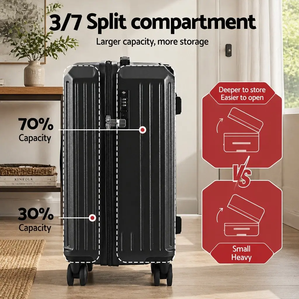 20" Trunk Luggage Suitcase Carry On Travel Trolley Case Black TSA Lock Spinner