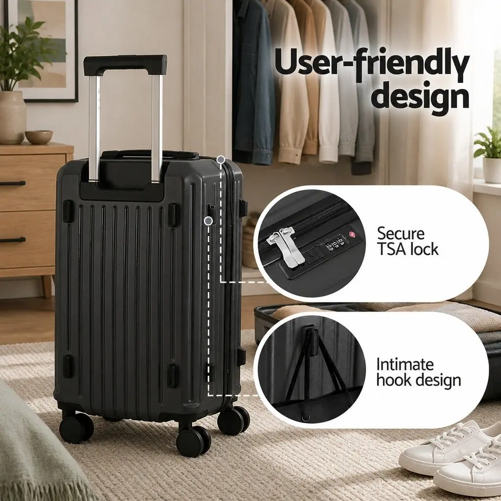 20" Trunk Luggage Suitcase Carry On Travel Trolley Case Black TSA Lock Spinner