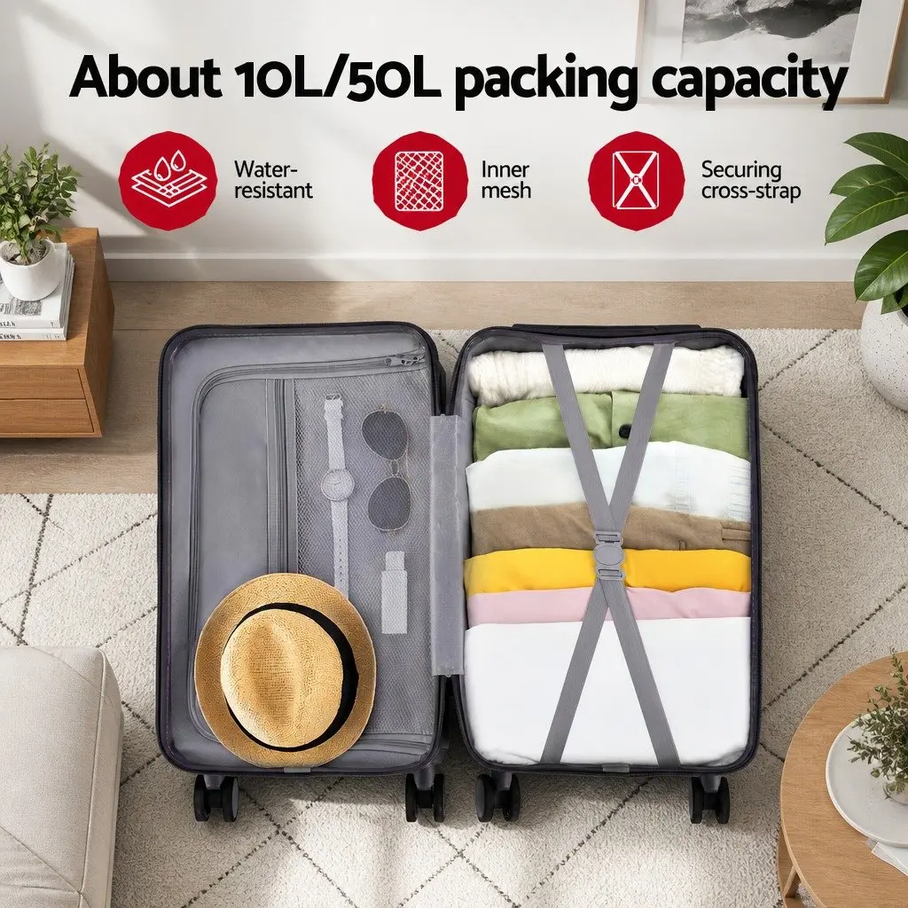 20" Trunk Luggage Suitcase Carry On Travel Trolley Case Black TSA Lock Spinner