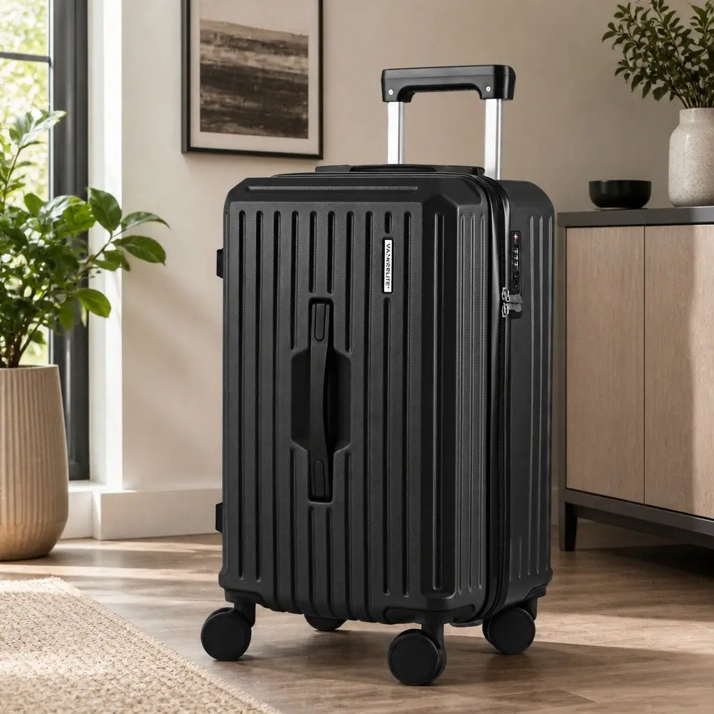 20" Trunk Luggage Suitcase Carry On Travel Trolley Case Black TSA Lock Spinner