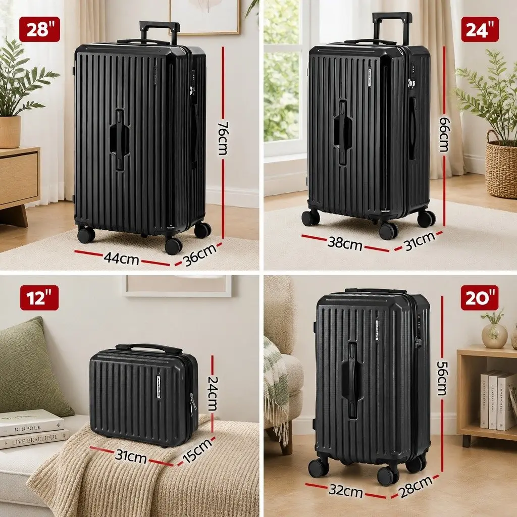 4pcs Luggage Suitcase Set Trunk Travel Carry On Case TSA Lock Spinner Black