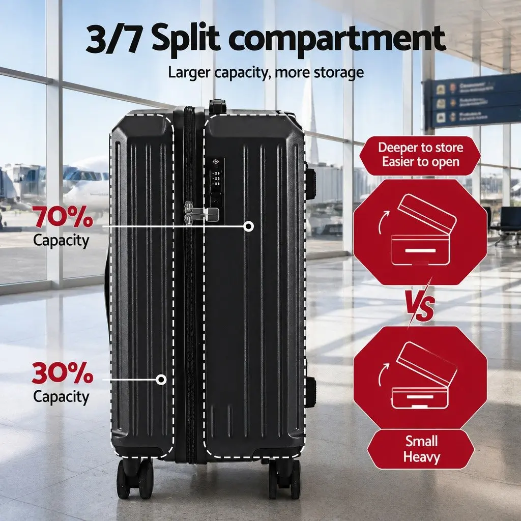 4pcs Luggage Suitcase Set Trunk Travel Carry On Case TSA Lock Spinner Black