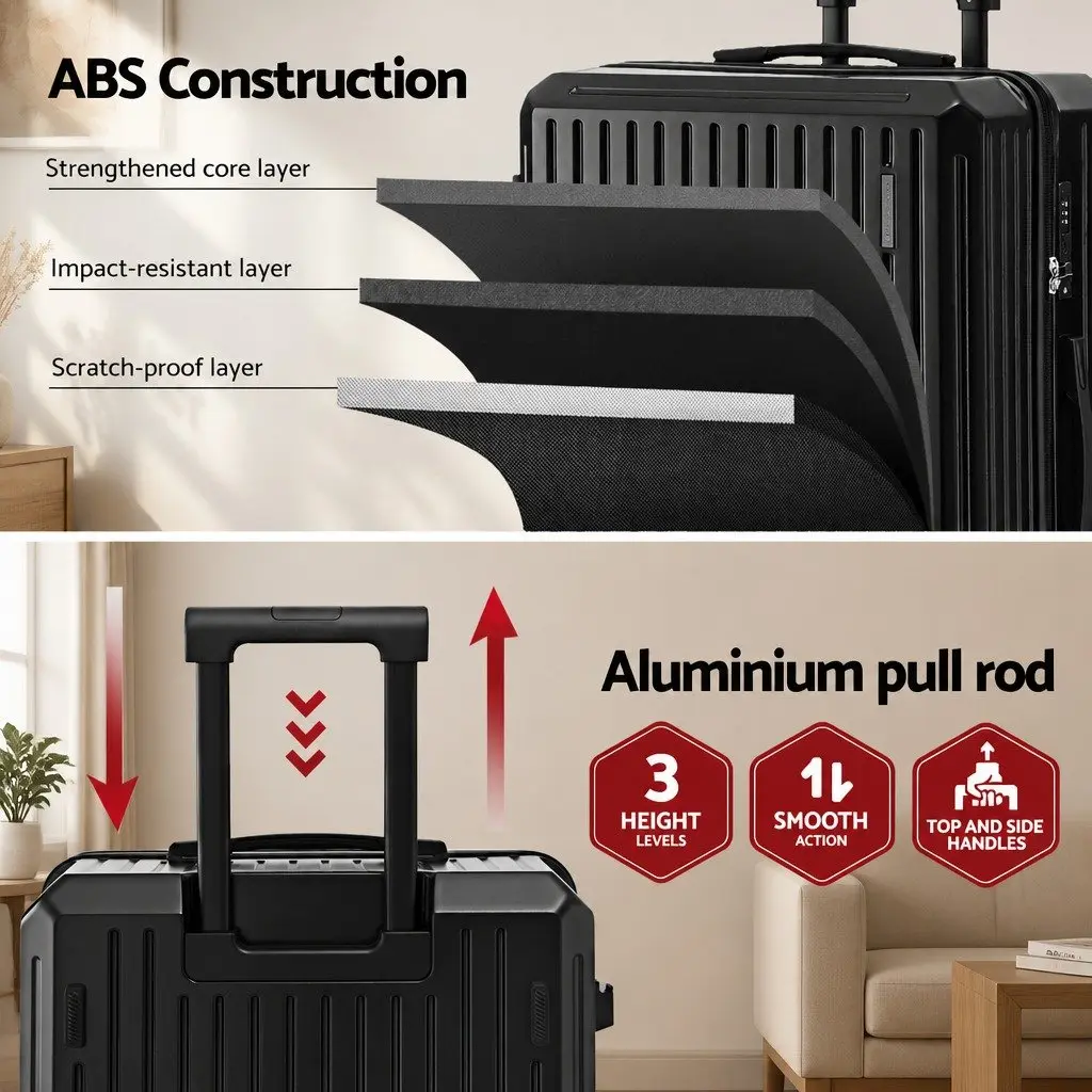 4pcs Luggage Suitcase Set Trunk Travel Carry On Case TSA Lock Spinner Black