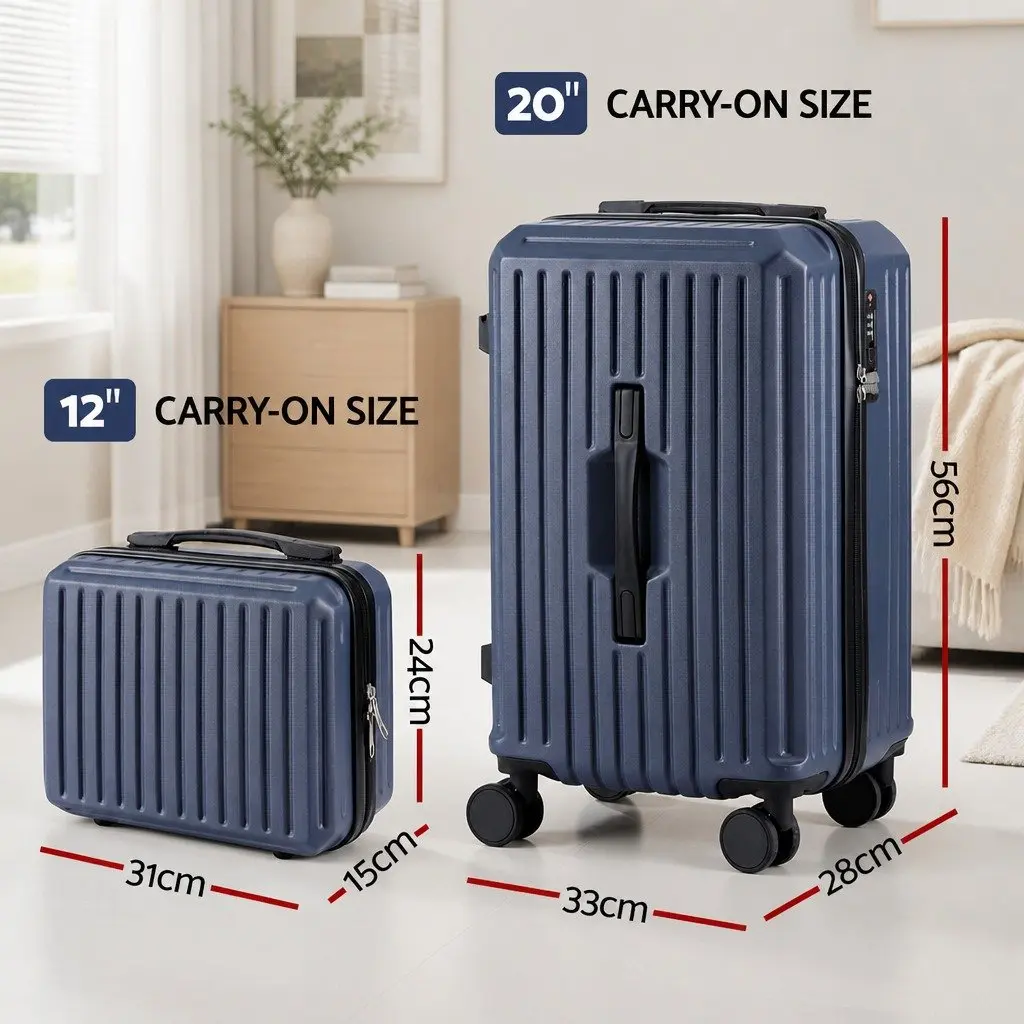 Luggage Suitcase Set Hard Shell Navy Blue 2 Piece 12 Inch 20 Inch Travel Carry On