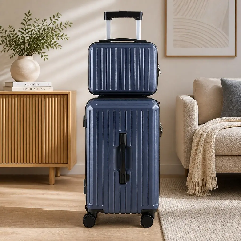 Luggage Suitcase Set Hard Shell Navy Blue 2 Piece 12 Inch 20 Inch Travel Carry On