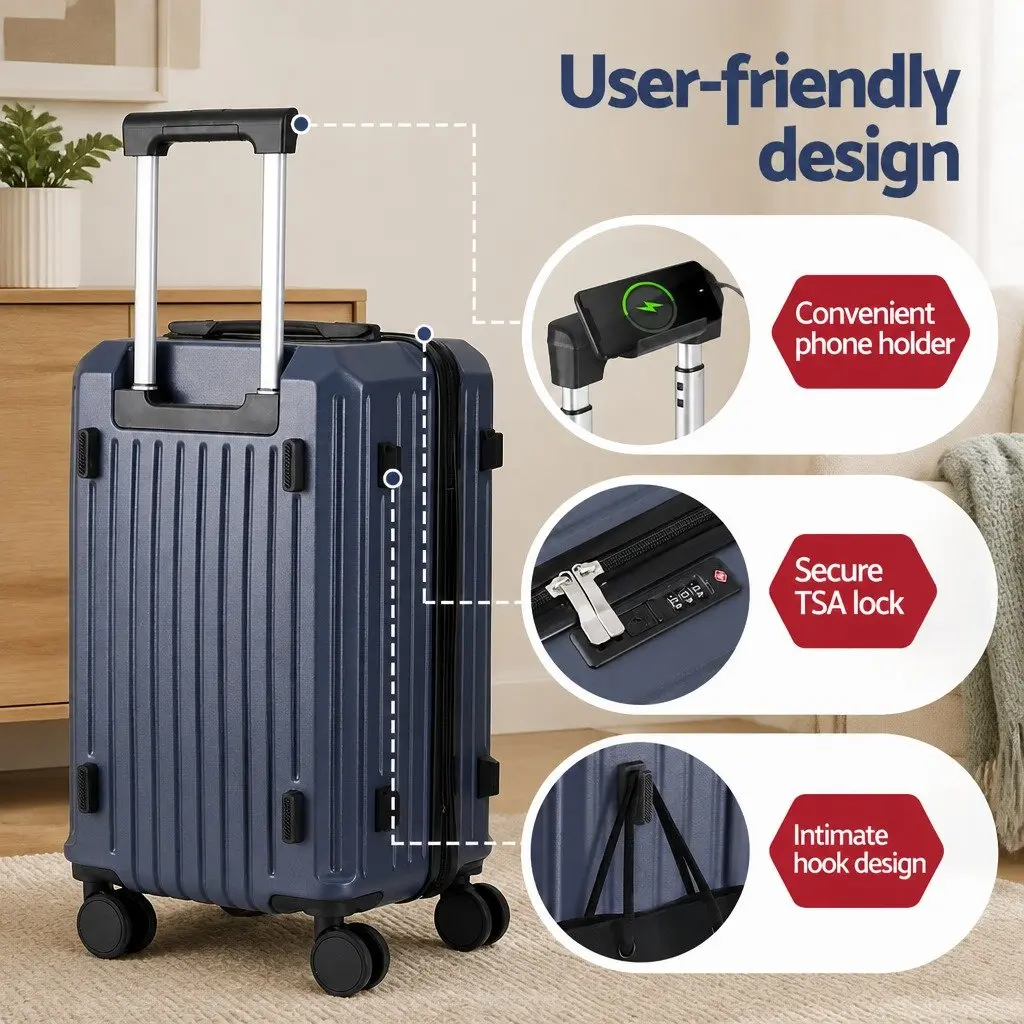 Luggage Suitcase Set Hard Shell Navy Blue 2 Piece 12 Inch 20 Inch Travel Carry On
