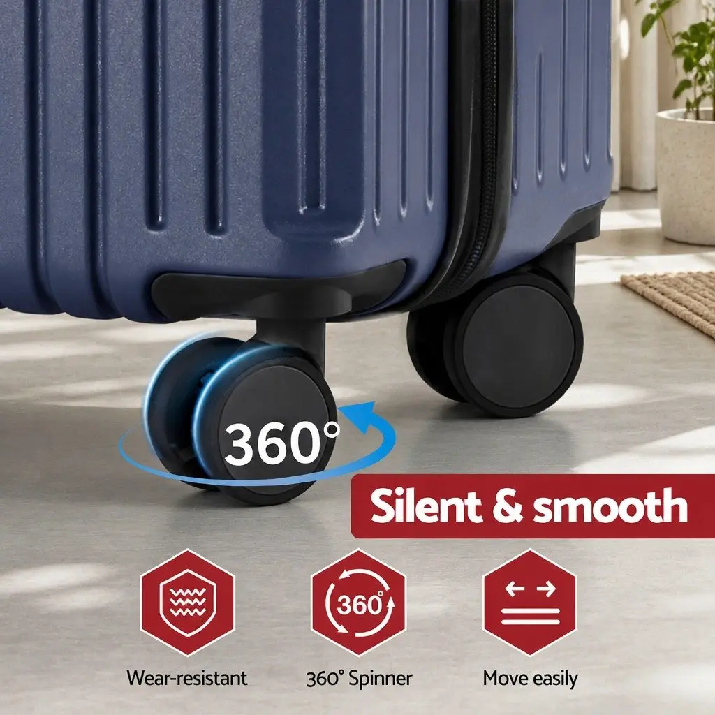 Luggage Suitcase Set Hard Shell Navy Blue 2 Piece 12 Inch 20 Inch Travel Carry On