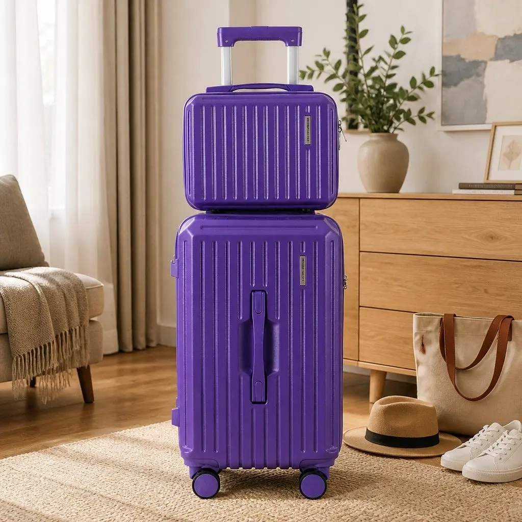 Trunk Luggage Suitcase Set 2pcs Travel Carry On Case 12" 20" Purple Lock