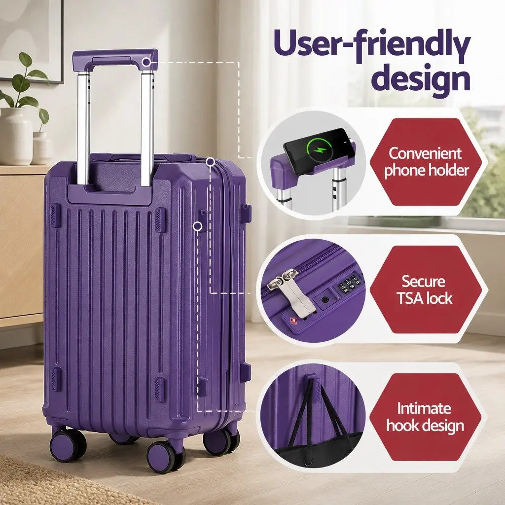 Trunk Luggage Suitcase Set 2pcs Travel Carry On Case 12" 20" Purple Lock