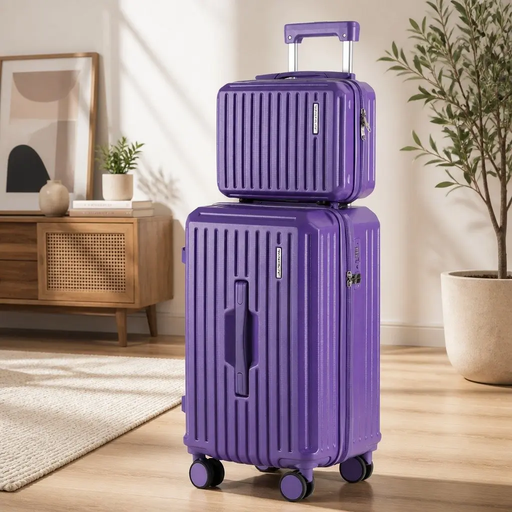 Trunk Luggage Suitcase Set 2pcs Travel Carry On Case 12" 20" Purple Lock