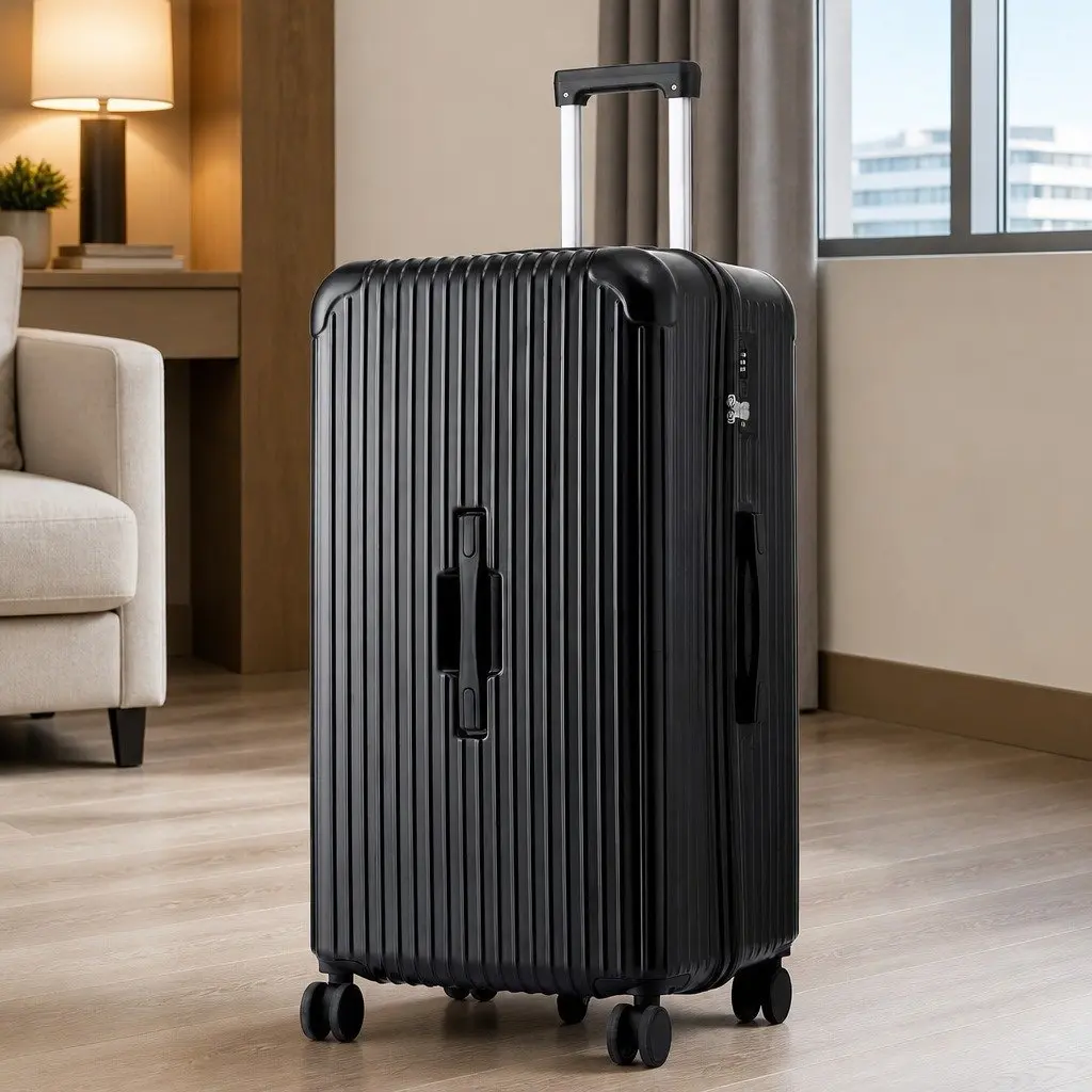 28" Trunk Luggage Suitcase Hard Shell Travel Case 5 Wheels USB Type-C Port Black