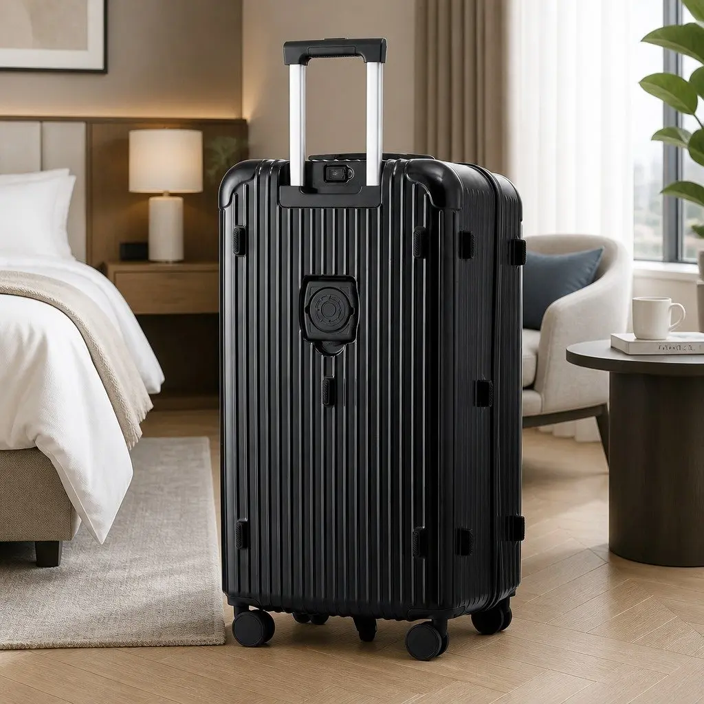 28" Trunk Luggage Suitcase Hard Shell Travel Case 5 Wheels USB Type-C Port Black