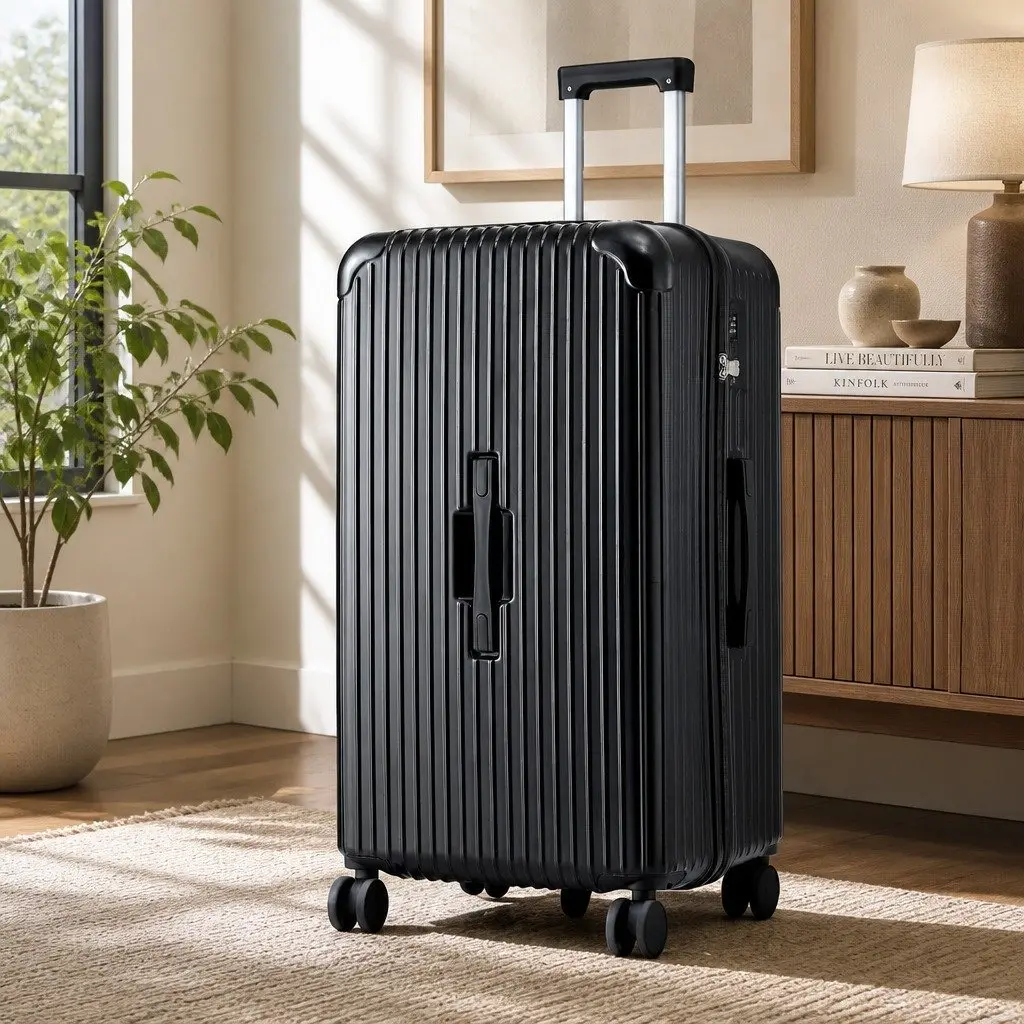 28" Trunk Luggage Suitcase Hard Shell Travel Case 5 Wheels USB Type-C Port Black