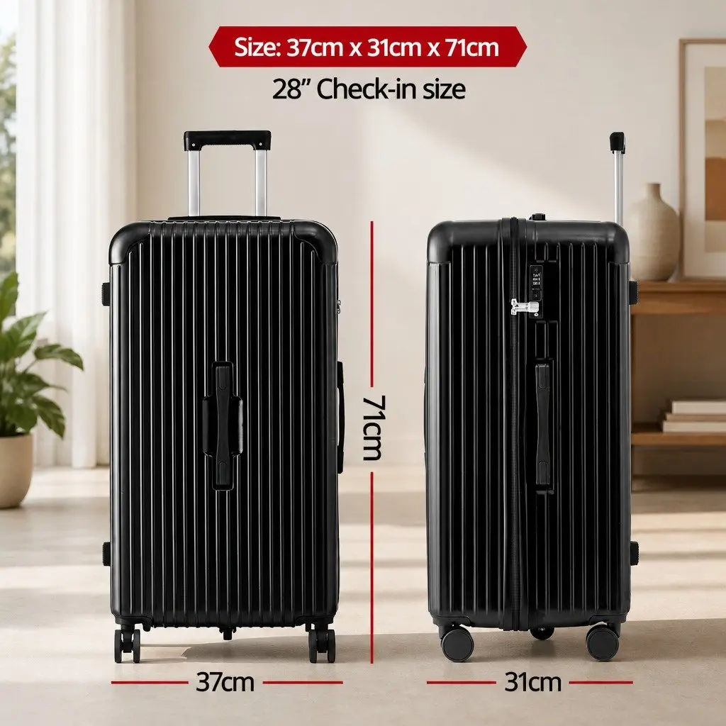 28" Trunk Luggage Suitcase Hard Shell Travel Case 5 Wheels USB Type-C Port Black