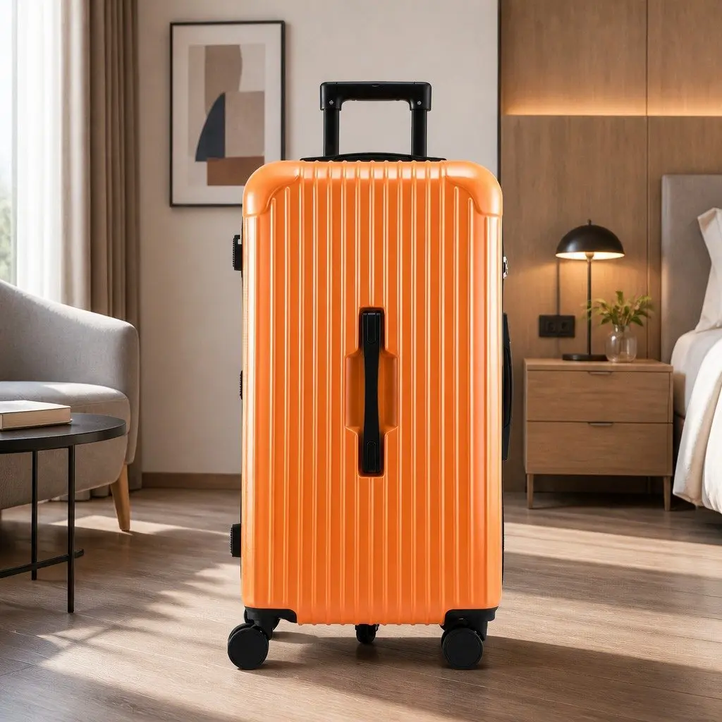 28" Trunk Luggage Suitcase Orange Hard Shell Travel Case 5 Wheels USB Type-C