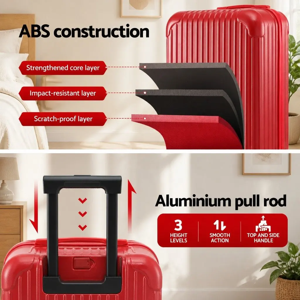 28 Inch Hard Case Travel Trolley Suitcase ABS Material Red