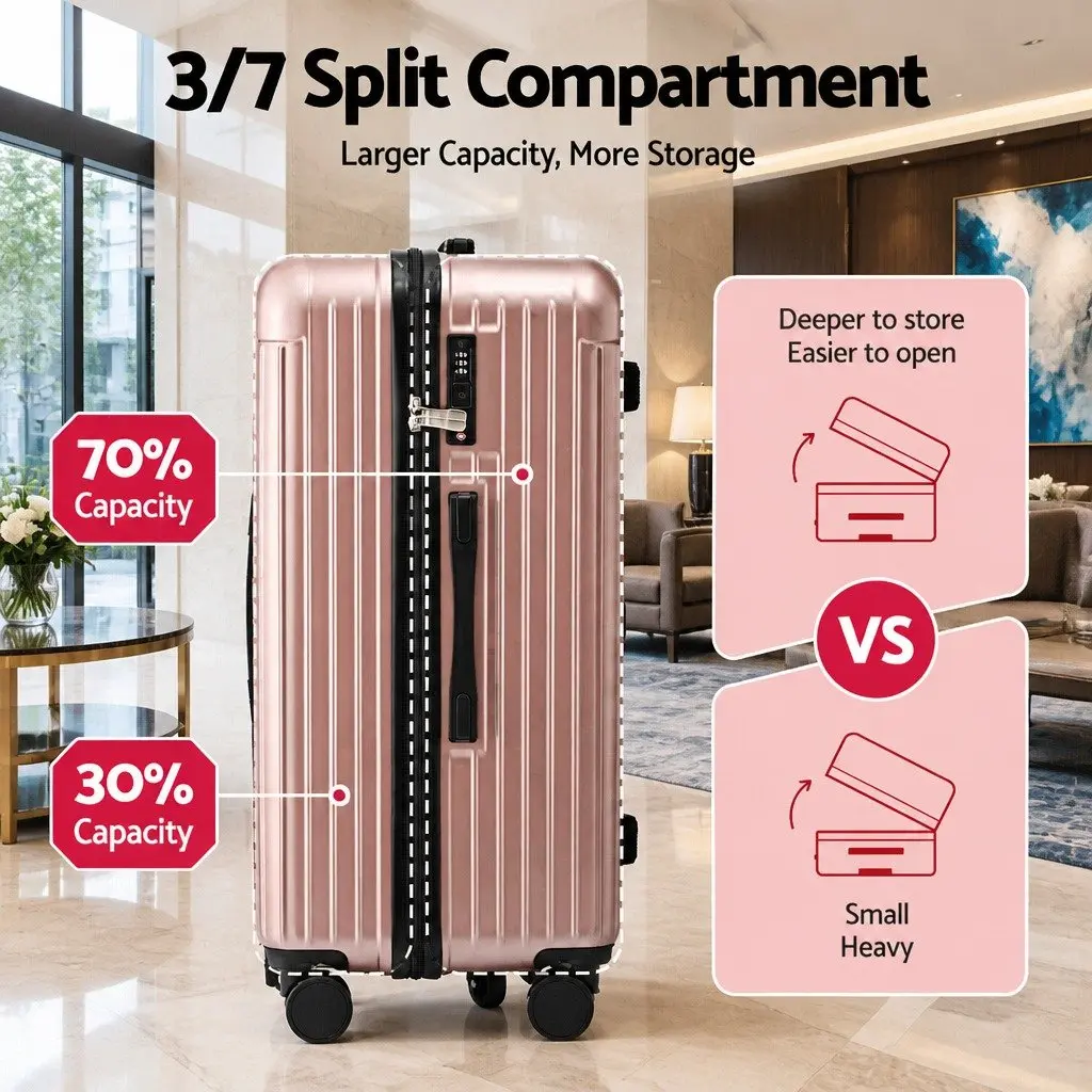 Trunk Luggage 28" Suitcase Travel Case 5 Wheels Type-C USB Port TSA Lock Rose