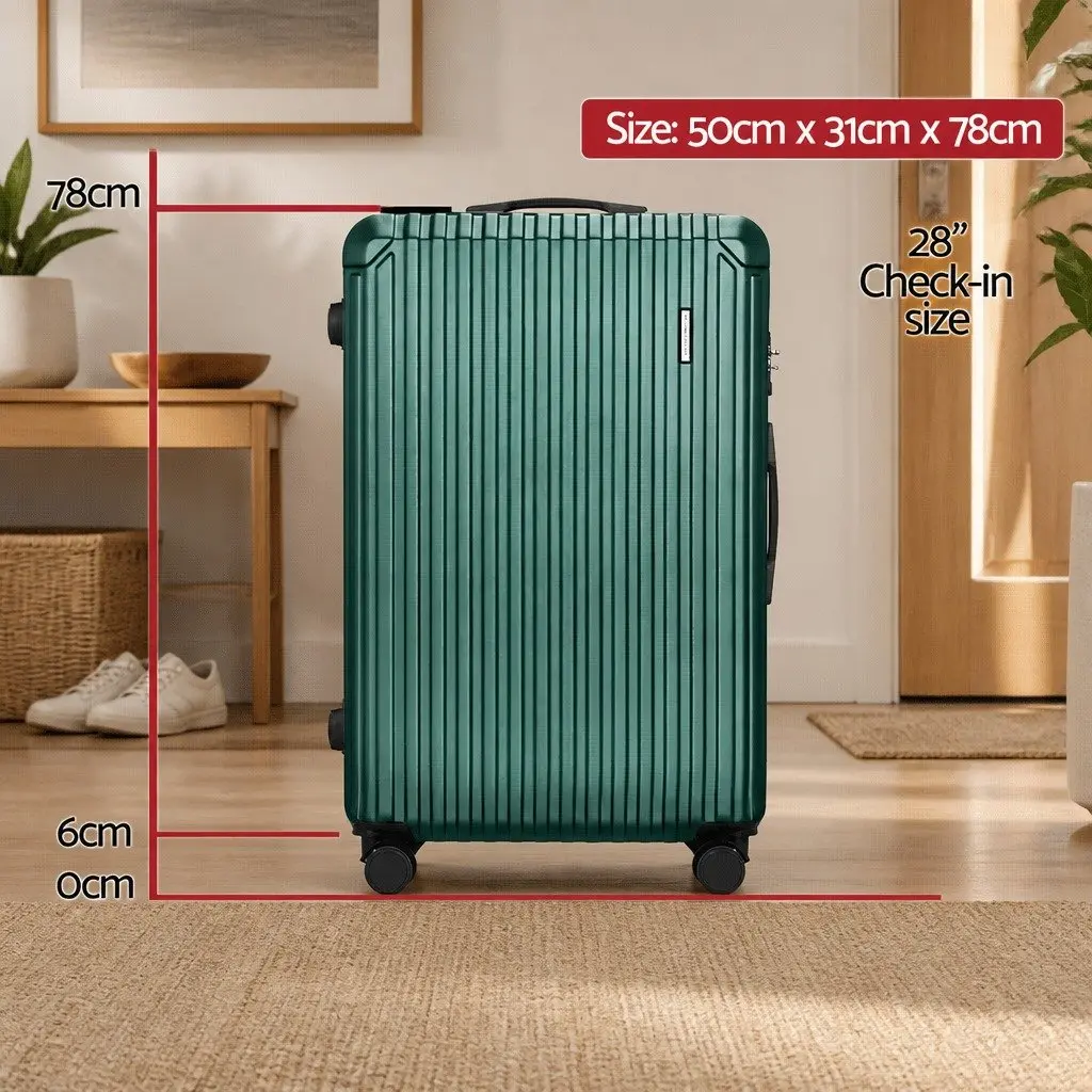 28 Inch Green Hard Shell Suitcase Spinner Wheels TSA Travel Carry On Luggage