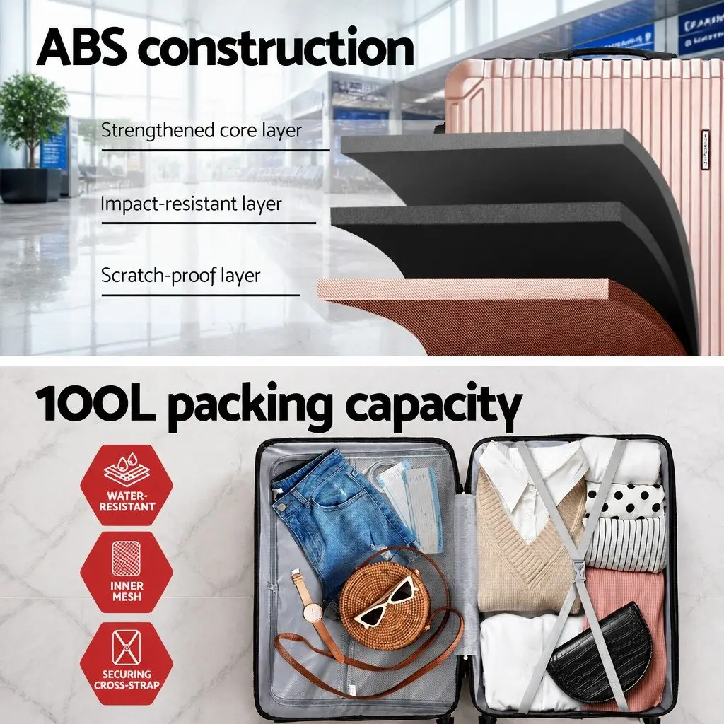 28-inch Hard Shell Luggage Suitcase Rose Gold with TSA Lock and Spinner Wheels