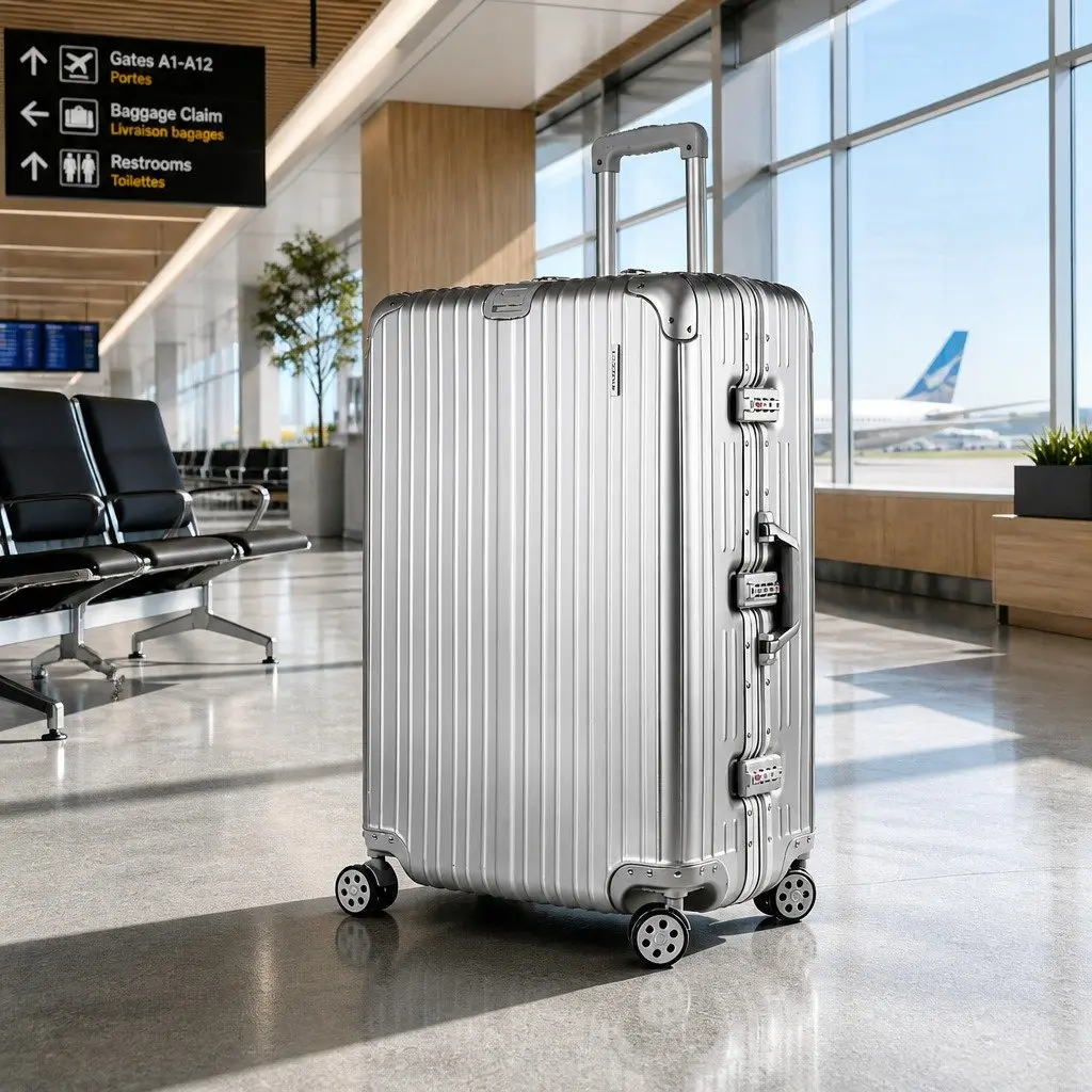 28 Inch Hard Shell Luggage TSA Lock Suitcase Stainless Steel Wrapped Corners