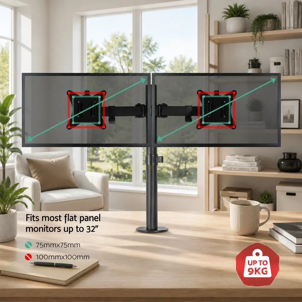 Dual Monitor Arm Desk Mount Adjustable Steel 32 inch Black