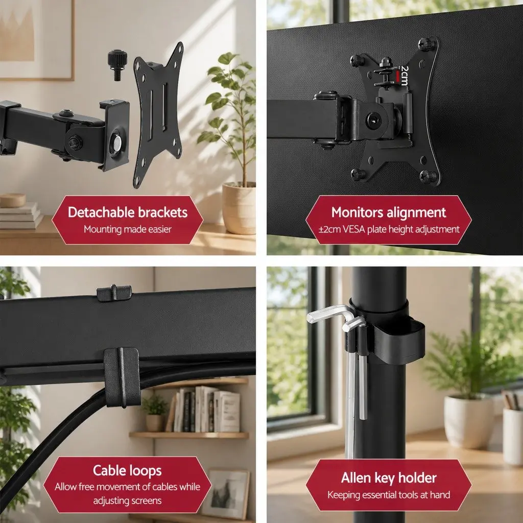 Dual Monitor Arm Desk Mount Adjustable Steel 32 inch Black