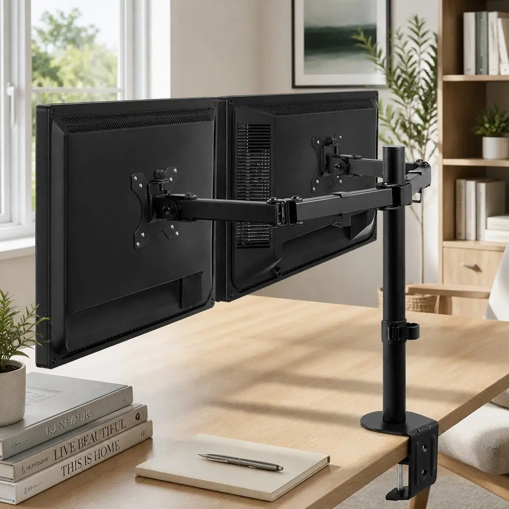 Dual Monitor Arm Desk Mount Adjustable Steel 32 inch Black
