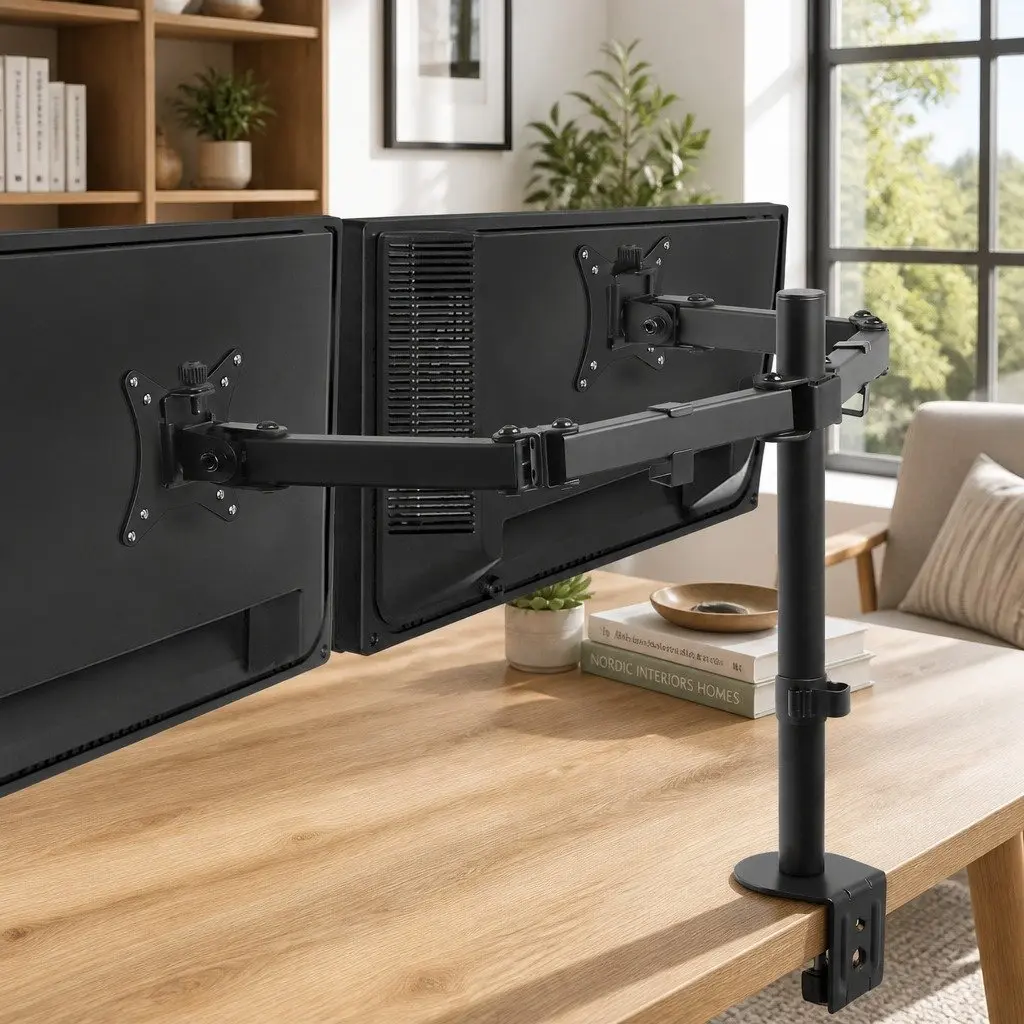 Dual Monitor Arm Desk Mount Adjustable Steel 32 inch Black