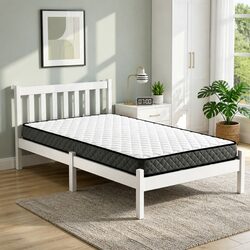 Single Mattress and Bed Frame Set White Pine Wood 16cm Hybrid Spring Comfort