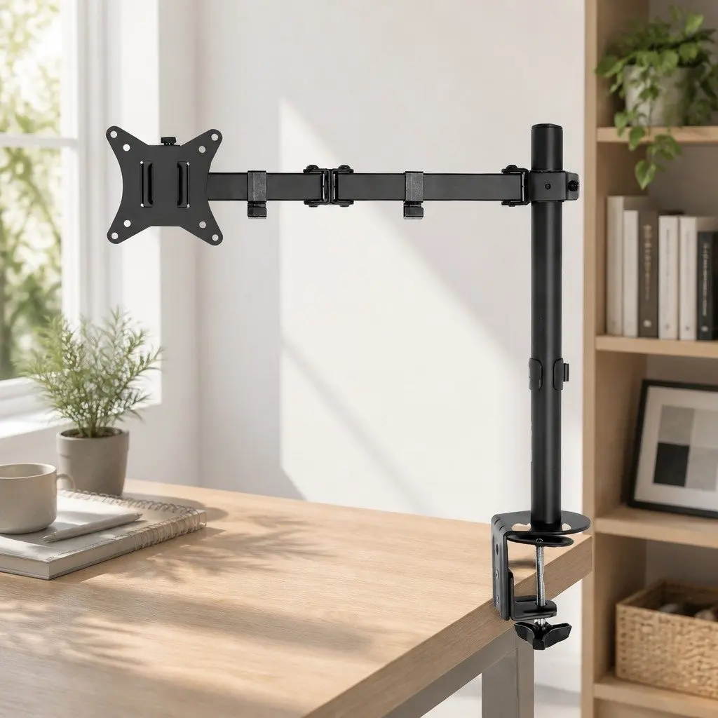 Single Monitor Arm Desk Mount Bracket Adjustable Steel Up to 32 Inch Black