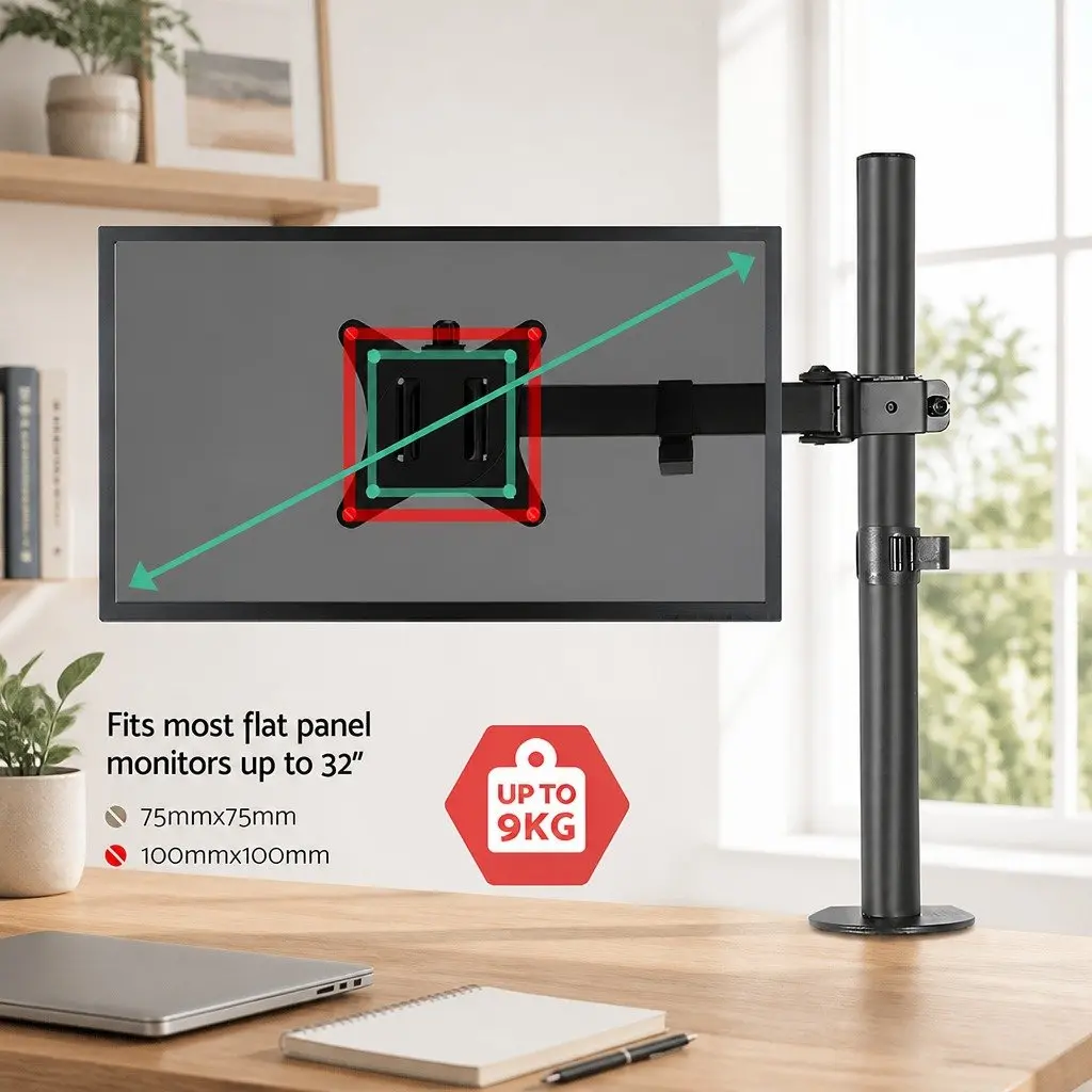 Single Monitor Arm Desk Mount Bracket Adjustable Steel Up to 32 Inch Black