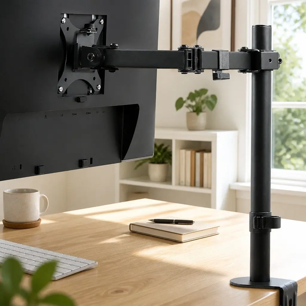 Single Monitor Arm Desk Mount Bracket Adjustable Steel Up to 32 Inch Black