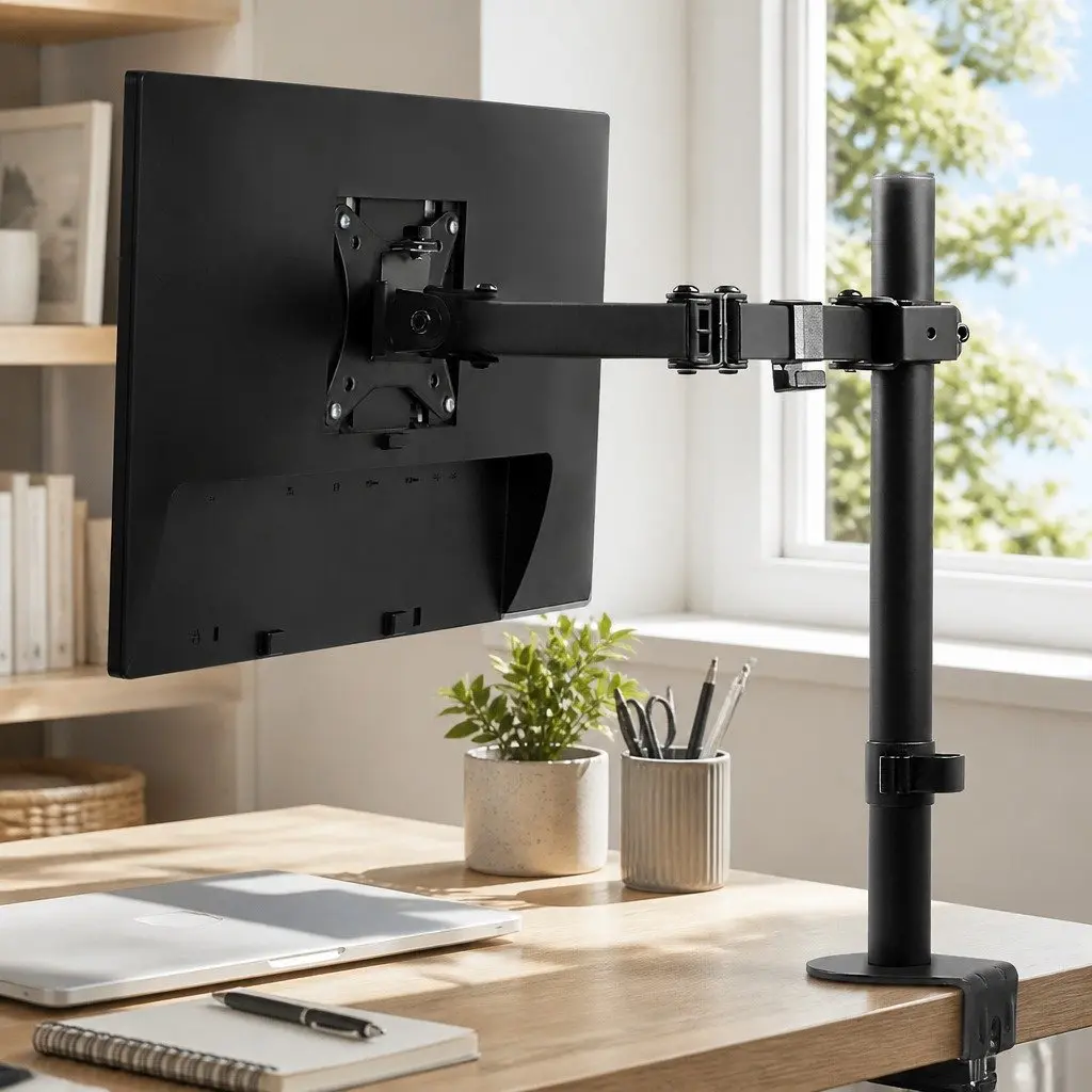 Single Monitor Arm Desk Mount Bracket Adjustable Steel Up to 32 Inch Black