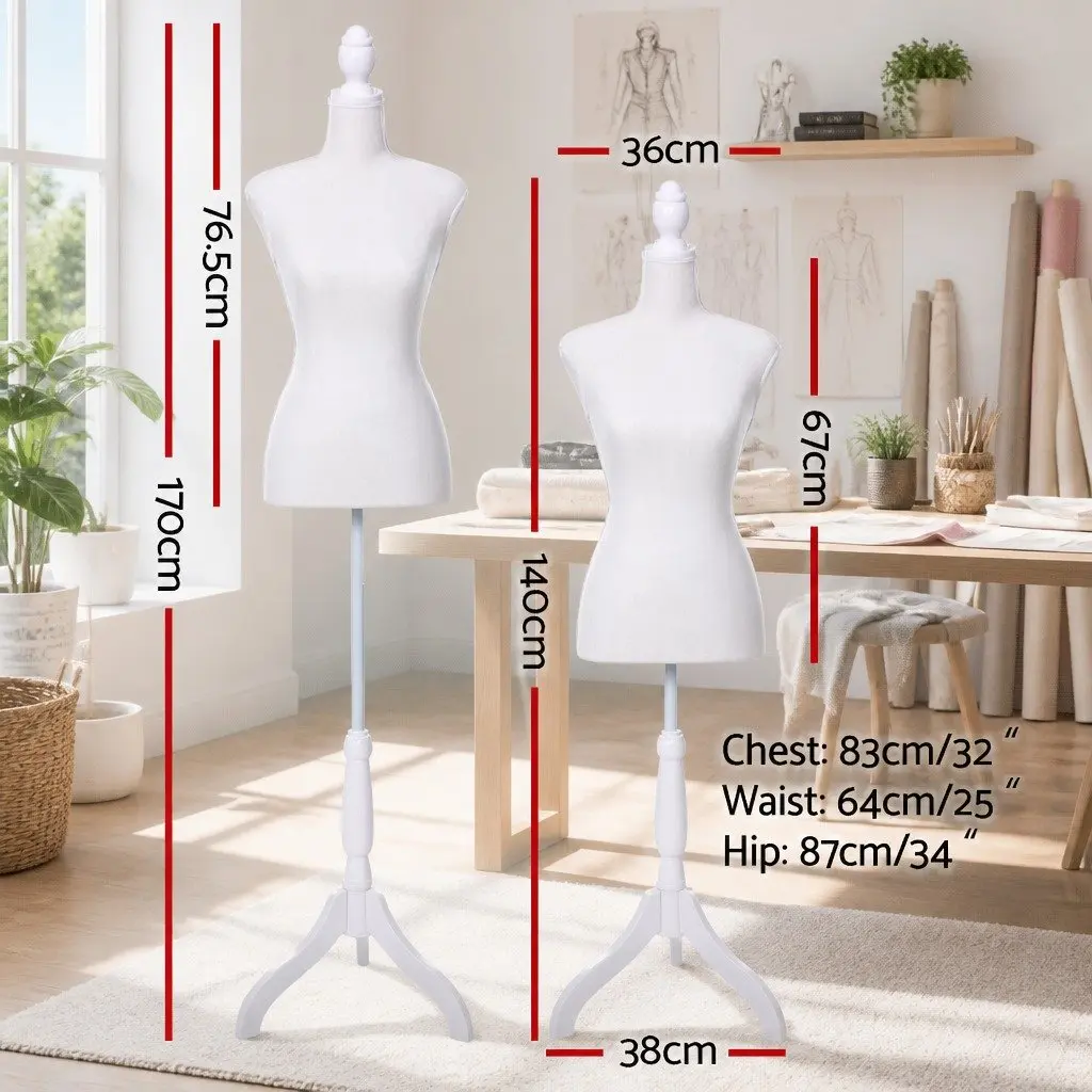 Dressmaking Mannequin Adjustable Height 170cm Pinnable Canvas White