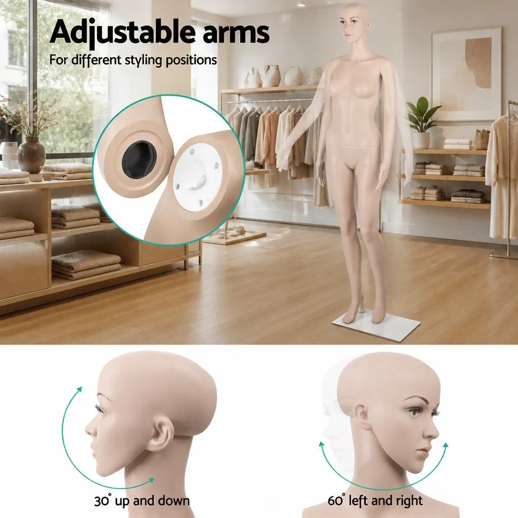 Full Body Female Mannequin PP 175cm Skin Colour Adjustable Arms Head