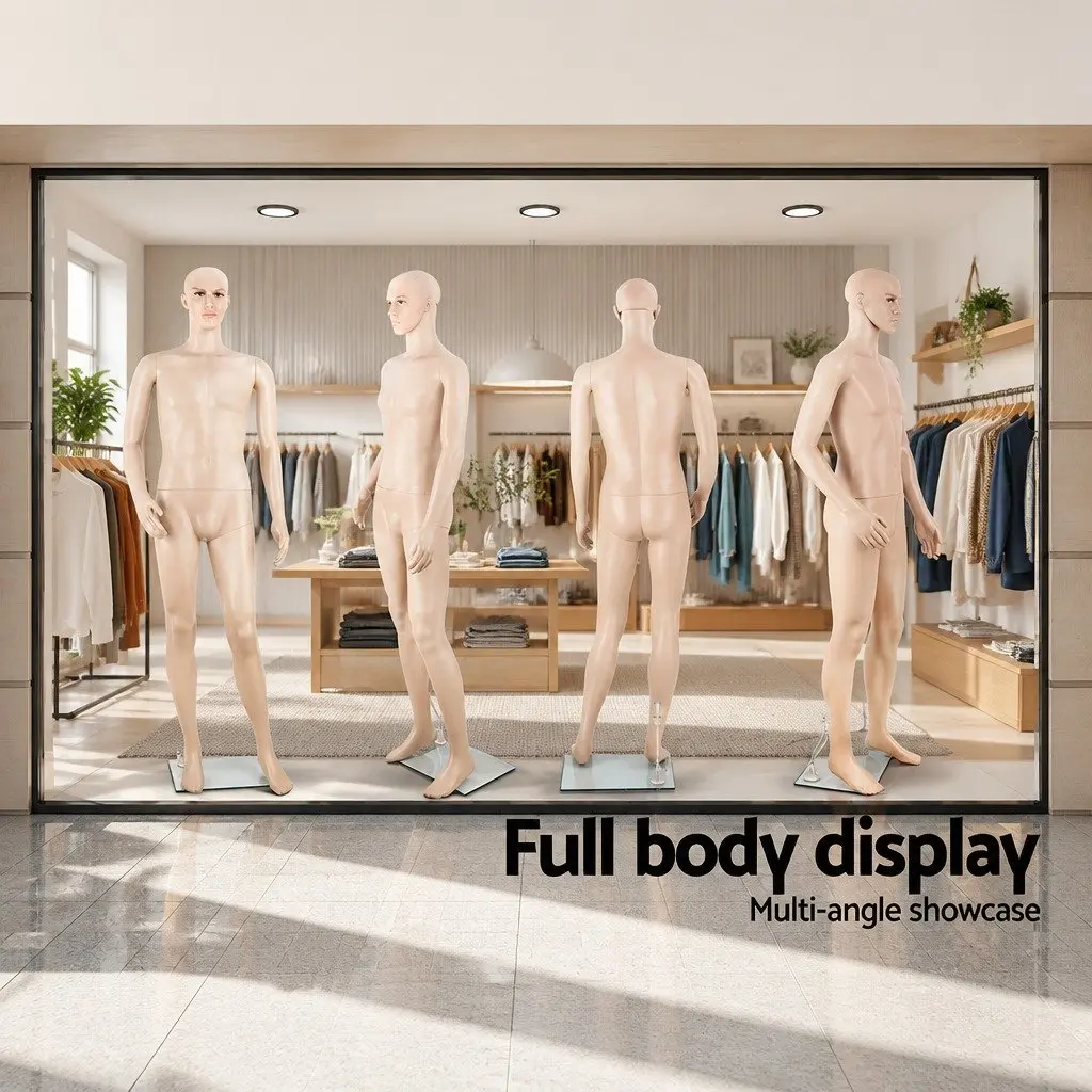186cm Male Mannequin Full Body Skin Colour Retail Display Adjustable Arms Head