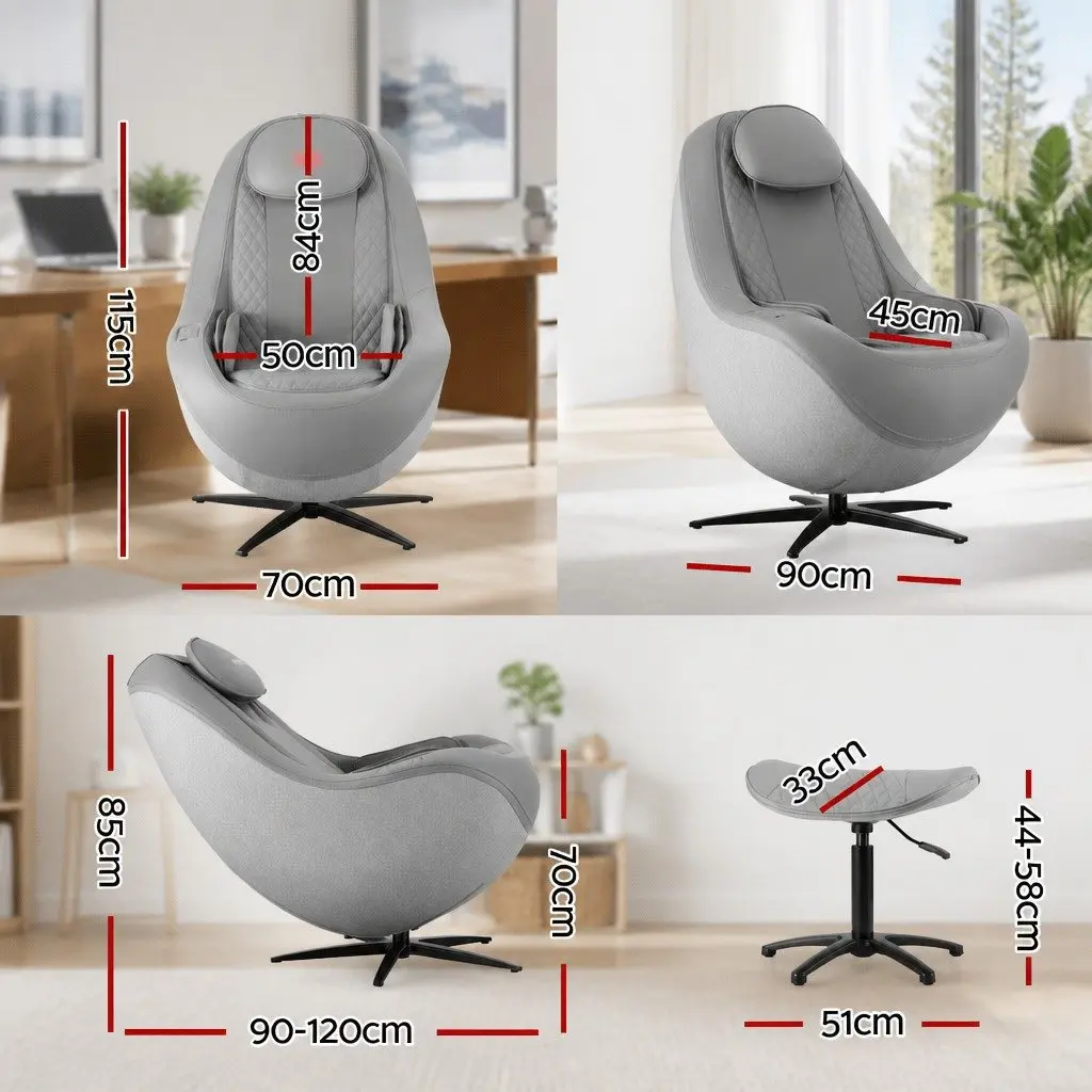 Massage Chair 3D Roller PU Leather Grey 133cm SL-track Automatic Zero Gravity Recline