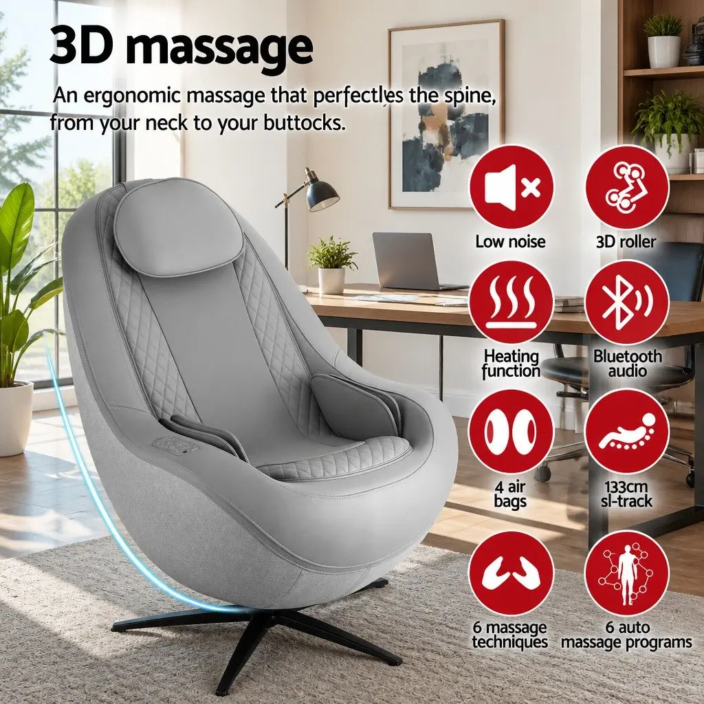Massage Chair 3D Roller PU Leather Grey 133cm SL-track Automatic Zero Gravity Recline