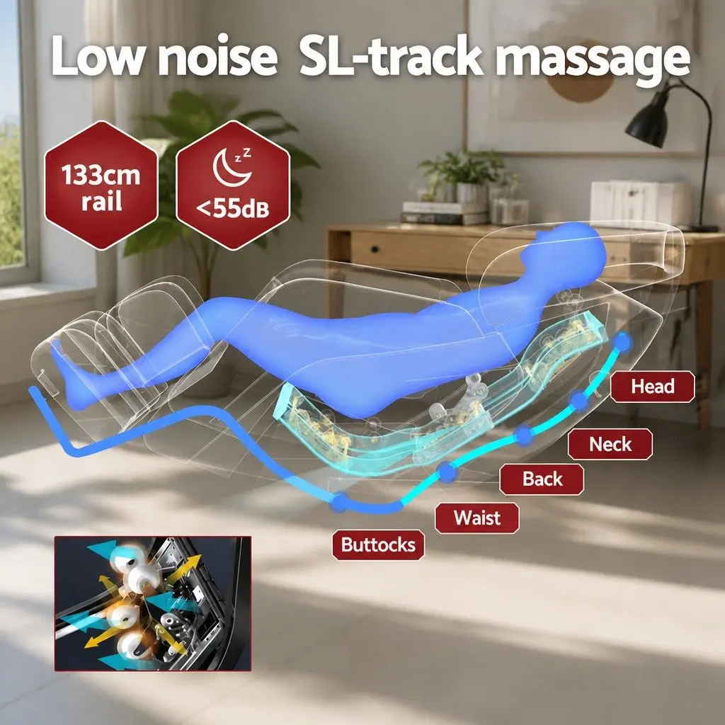 Massage Chair 3D Roller PU Leather Grey 133cm SL-track Automatic Zero Gravity Recline