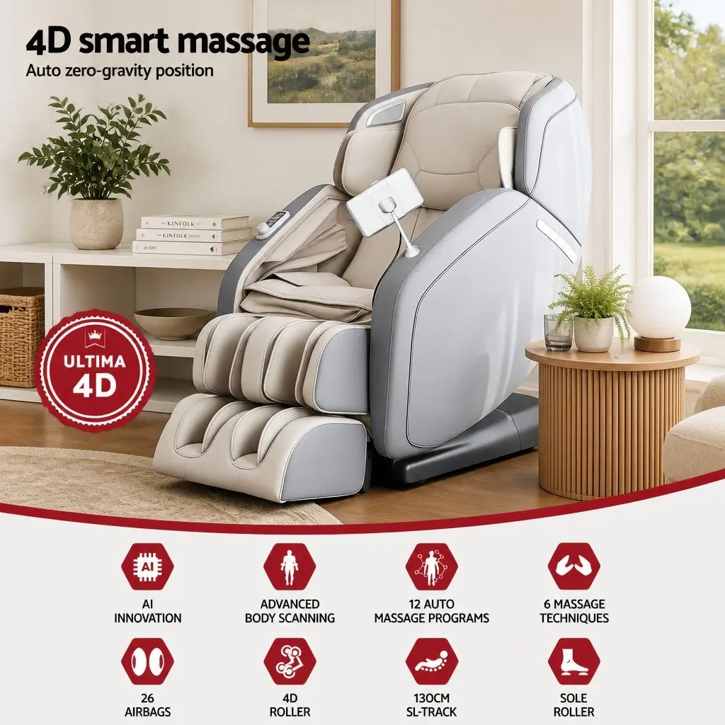 4D Massage Chair Electric Recliner Full Body SL-Track Zero Gravity Grey PU Leather