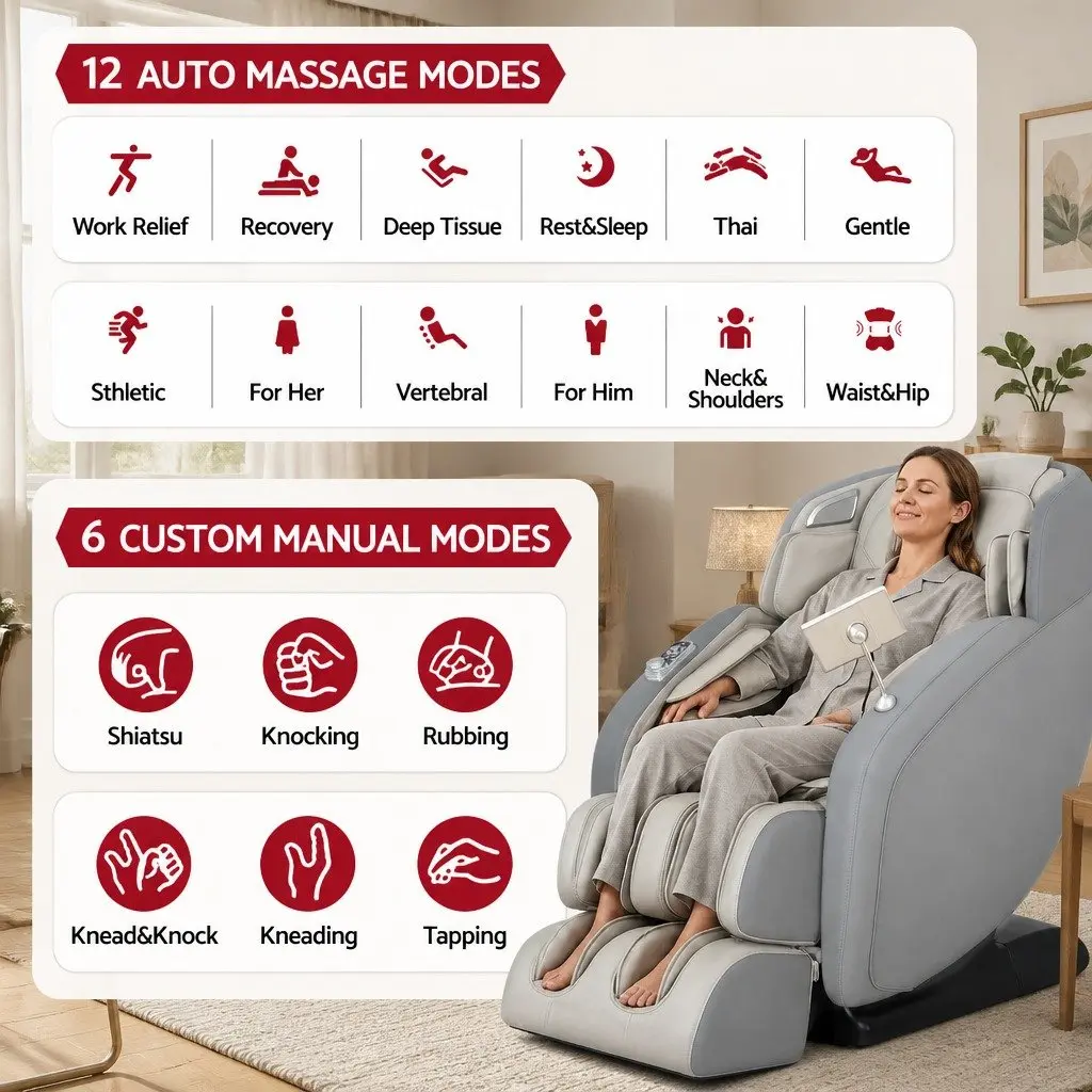 4D Massage Chair Electric Recliner Full Body SL-Track Zero Gravity Grey PU Leather