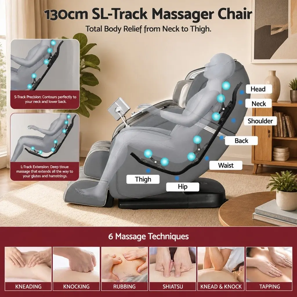 4D Massage Chair Electric Recliner Full Body SL-Track Zero Gravity Grey PU Leather
