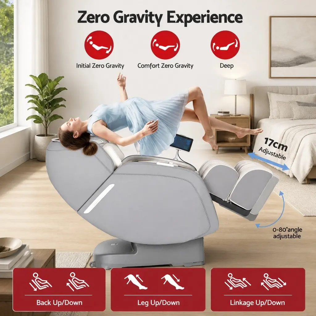 4D Massage Chair Electric Recliner Full Body SL-Track Zero Gravity Grey PU Leather
