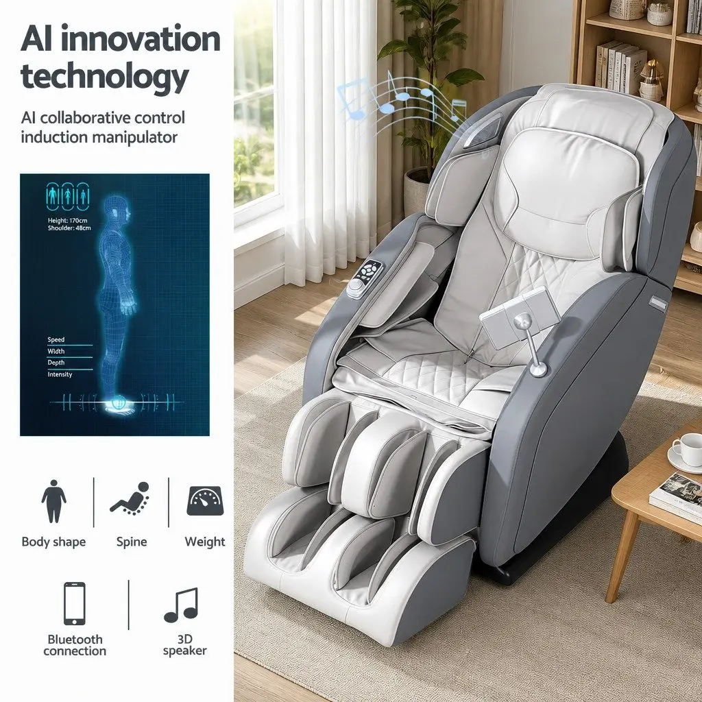 4D Massage Chair Electric Recliner Full Body SL-Track Zero Gravity Grey PU Leather