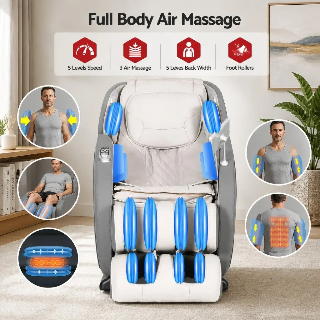 4D Massage Chair Electric Recliner Full Body SL-Track Zero Gravity Grey PU Leather
